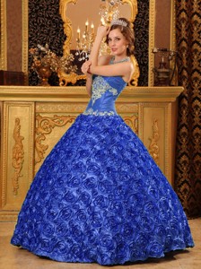 Blue Ball Gown Sweetheart Floor-length Fabric With Rolling Flowers Appliques Quinceanera Dress