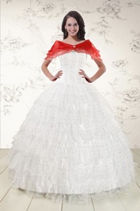 White Ball Gown Formal Quinceanera Dress With Sequins And Ruffles