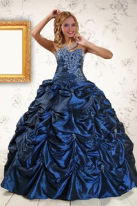 Exclusive Appliques Navy Blue Quinceanera Dress With Pick Ups