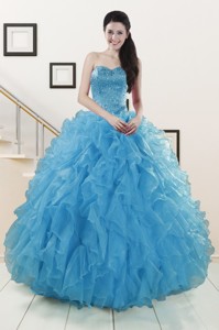 Hot Sell Beaded Quinceanera Dress Ruffled In Blue