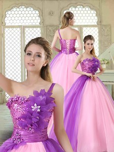 Elegant Hand Made Flowers Sweetheart Quinceanera Dress In Multi Color