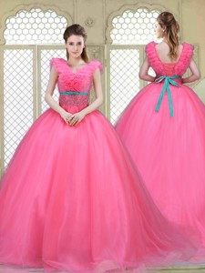 Fashionable Brush Train Quinceanera Dress In Hot Pink