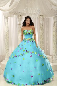 Baby Blue Ball Gown Quninceaera Gown For Custom Made Appliques Decorate Bodice
