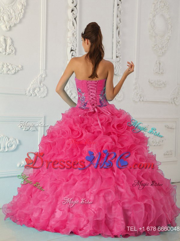 Exquisite Ball Gown Strapless Floor-length Embroidery Hot Pink Quinceanera Dress
