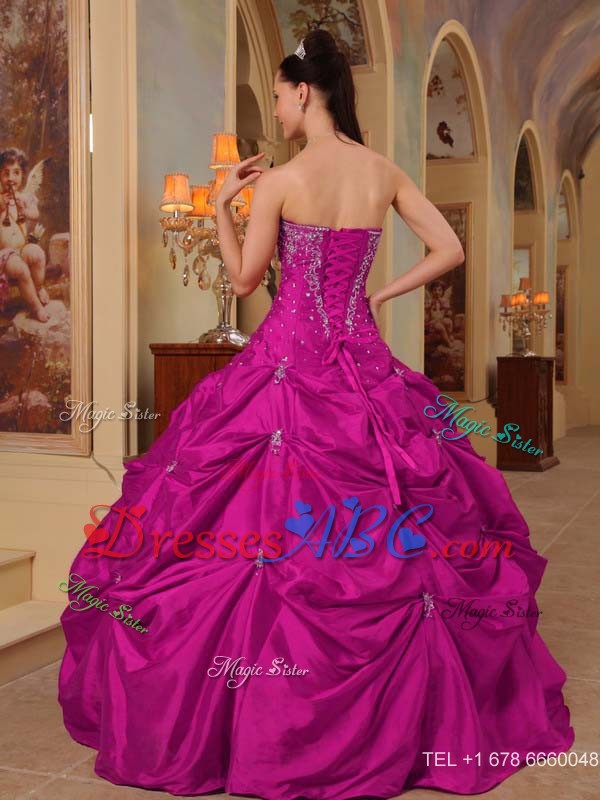 Fuchsia Ball Gown Strapless Floor-length Taffeta Beading and Embroidery Quinceanera Dress
