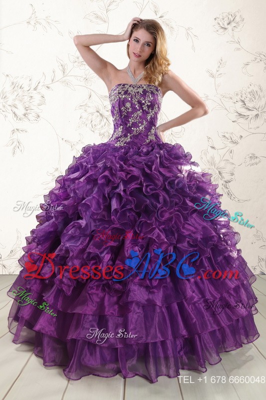 Beautiful Appliques Purple Strapless Quinceanera Dress