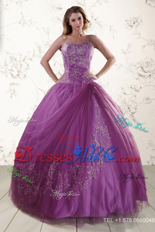 Purple Sweetheart Appliques Quinceanera Dress With Appliques