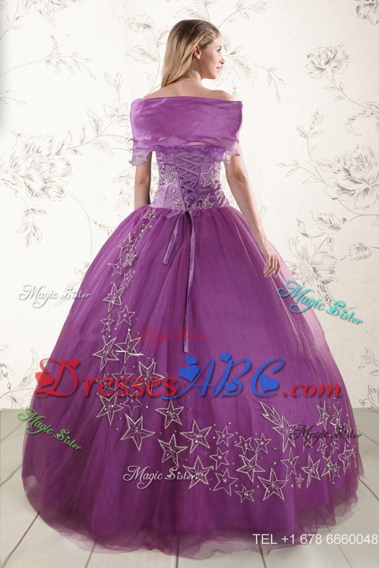 Purple Sweetheart Appliques Quinceanera Dress With Appliques