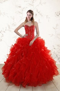Most Popular Red Quinceanera Dress With Beading And Ruffles
