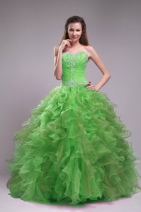 Spring Green Ball Gown Sweetheart Floor-length Orangza Appliques Quinceanera Dress