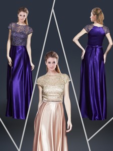 Empire Bateau Evening Dress With Appliques And Belt