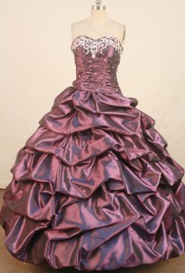 Affordable Ball Gown Sweetheart Floor-length Dark Puple Taffeta Embroidery Quinceanera Dress