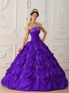 Eggplant Purple Ball Gown Strapless Floor-length Taffeta Appliques and Beading Quinceanera Dress