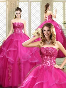 Classical Strapless Fuchsia Sweet 16 Dress With Appliques