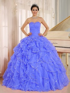 Ruffles And Beaded For Blue Quinceanera Dress Custom Made