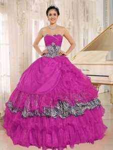 Wholesale Hot Pink Sweetheart Ruffles Quinceanera Dress With Zebra and Beading