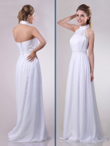 Empire Halter Top Applique Decorated Waist White Bridesmaid Dress In Chiffon