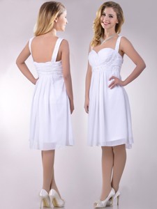 New Applique Decorated Straps And Waist White Bridesmaid Dress In Chiffon