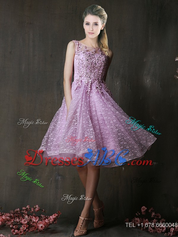 Popular See Through Beaded and Applique Bridesmaid Dress in Lavender