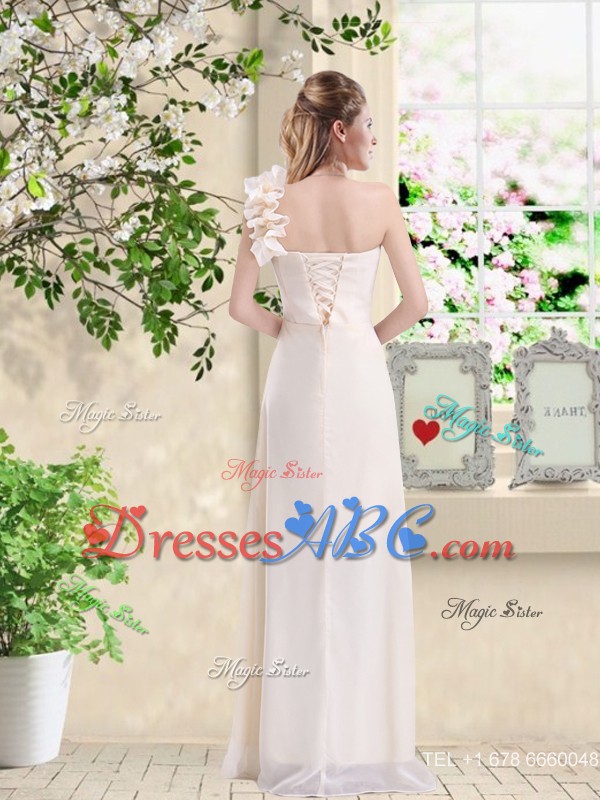 Cheap One Shoulder Hand Made Flowers Bridesmaid Dress In Champagne