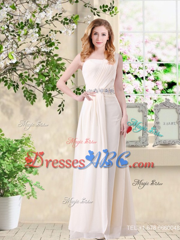 Cheap One Shoulder Hand Made Flowers Bridesmaid Dress In Champagne