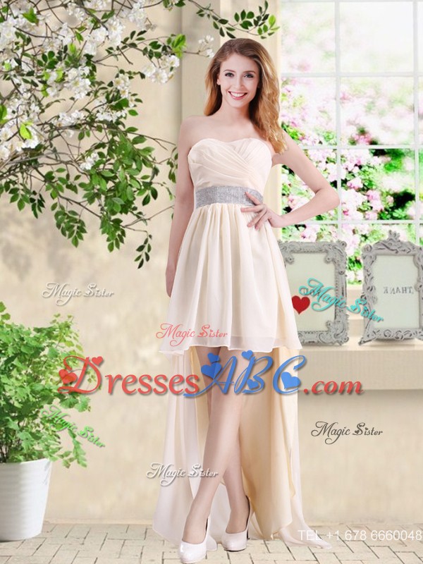 Cheap One Shoulder Hand Made Flowers Bridesmaid Dress In Champagne