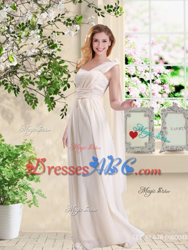 Cheap One Shoulder Hand Made Flowers Bridesmaid Dress In Champagne