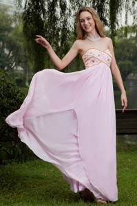 Pink Empire Sweetheart Floor-length Chiffon Beading Evening Dress