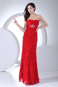 Sweetheart Red Evening Dress For Women With Beading And Ruffles