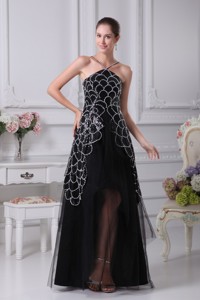 V-neck Sequin Taffeta And Tulle Tiers High Low Evening Dress