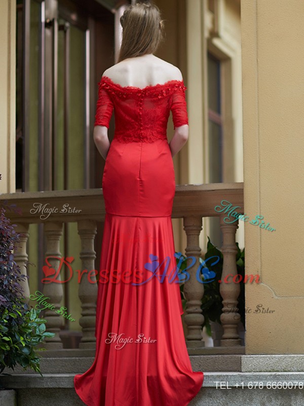 Exquisite Off the Shoulder Half Sleeves Bridesmaid Dress with Lace