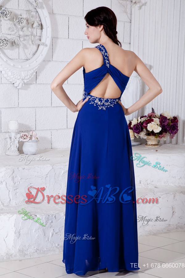 Royal Blue Empire One Shoulder Prom / Evening Dress Chiffon Appliques Floor-length
