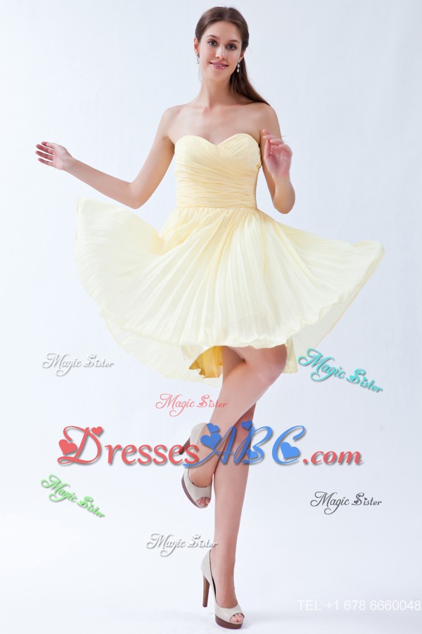 Light Yellow Empire Sweetheart Knee-length Chiffon Pleats Bridesmaid Dress