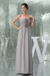 Ruches and Flowers Accent on Long Chiffon Mother Bride Dress