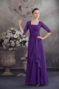 Simple Empire Square Long Purple Mother Of The Bride Dress With Beading