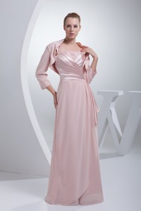 Beading And Ruching Straps Baby Pink Long Mother Of The Bride Dress