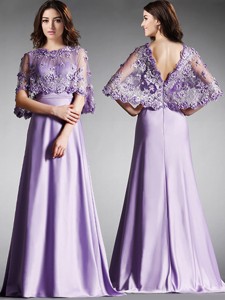 Hot Sale Scoop Half Sleeves Lace Mother Of The Bride Dress In Lavender