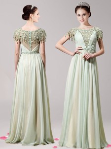 Lovely Scoop Short Sleeves Appliques Mother Of The Bride Dress In Apple Green For Spring