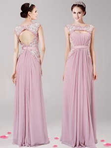New Arrivals Scoop Pink Chiffon Mother Of The Bride Dress With Appliques
