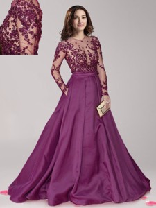 See Through Scoop Long Sleeves Dark Purple Mother Of The Bride Dress With Beading