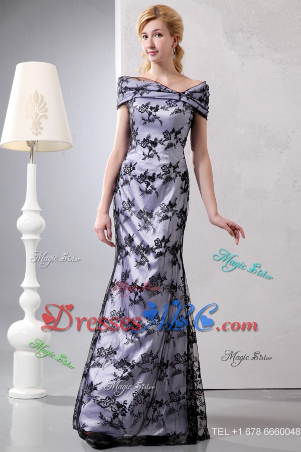Black And White Mermaid Off The Shoulder Floor-length Lace Mother Of The Bride Dress