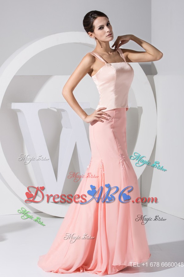 Satin Bodice Chiffon Mermaid Skirt Mothers Dress For Weddings with Straps