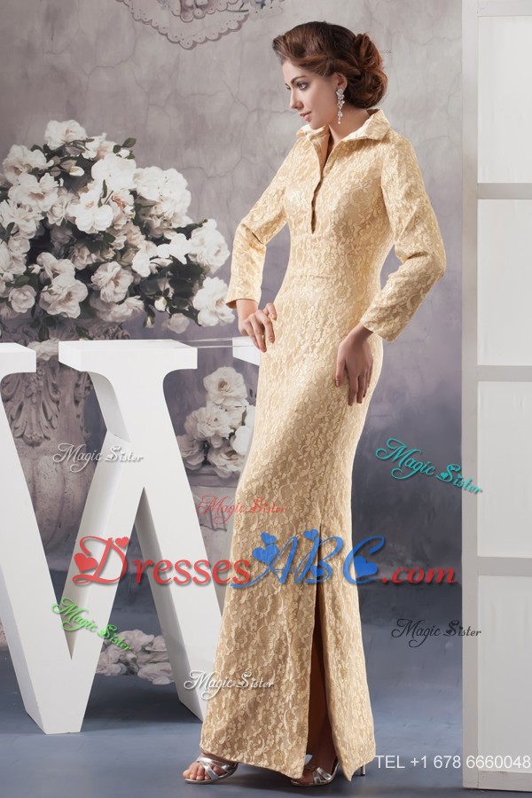 Champagne Ankle-length Mother of Bride Dress with Long Sleeves