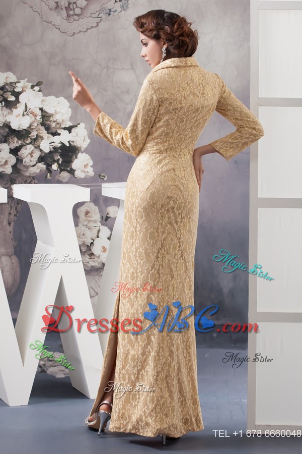 Champagne Ankle-length Mother of Bride Dress with Long Sleeves