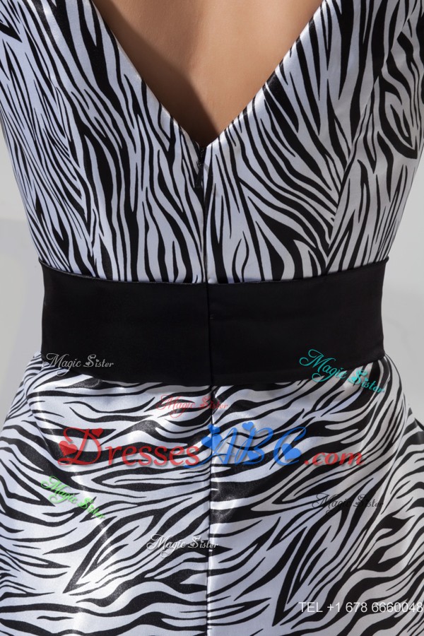 Mini V-neck Mothers Dress For Weddings With Zebra Print