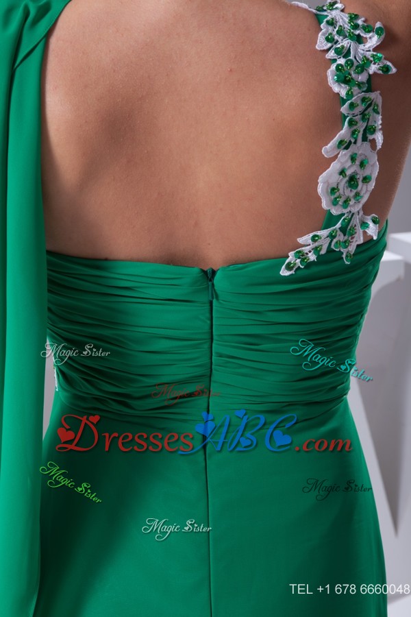 Empire Green Asymmetrical Ruching And Appliques Mothers Dress