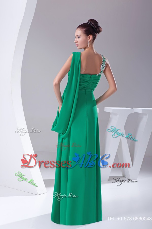 Empire Green Asymmetrical Ruching And Appliques Mothers Dress