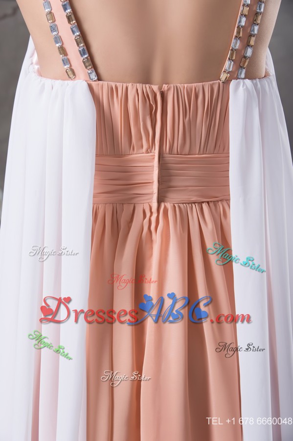 Beading Straps Asymmetrical Mother Dress with Ruching and White Ruffles