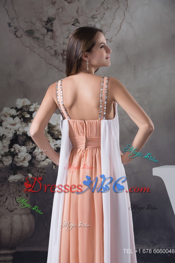 Beading Straps Asymmetrical Mother Dress with Ruching and White Ruffles