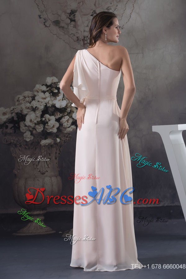 Peach One Shoulder Short Sleeves Chiffon Mothers Dress For Weddings